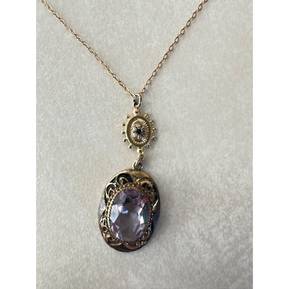 Antique Victorian gold filled Etruscan revival purple paste pendant necklace - Picture 3 of 10